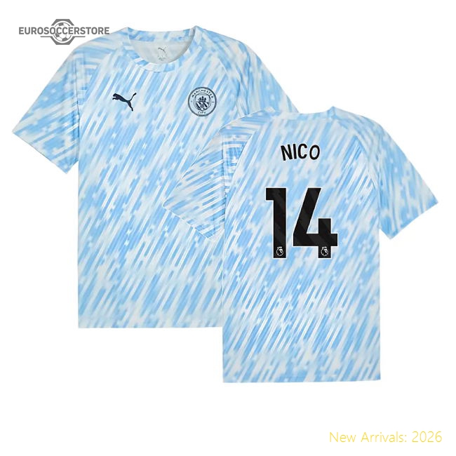 2025-2026 Man City Warm Up Jersey (Silver Sky) (Nico 14)-Football Shirts Shop