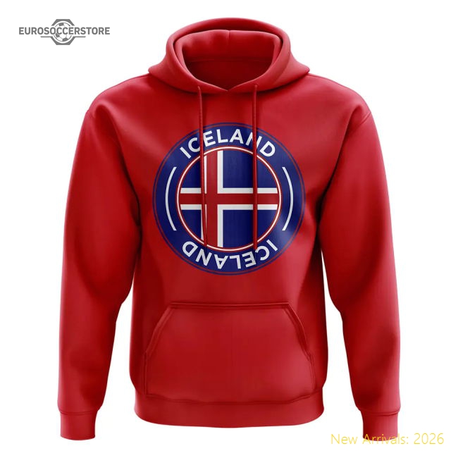 Iceland Football Badge Hoodie (Red)-Football Shirts Shop