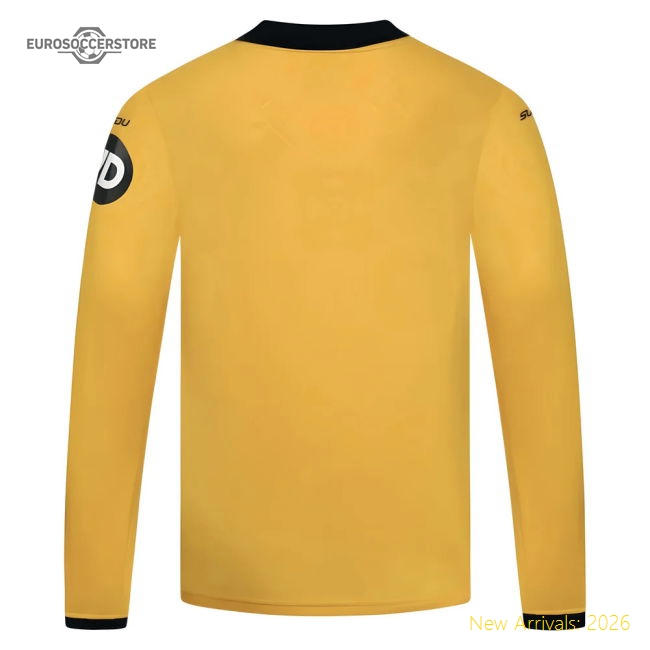 2025-2026 Wolves Long Sleeve Home Shirt - Kids-Football Shirts Shop