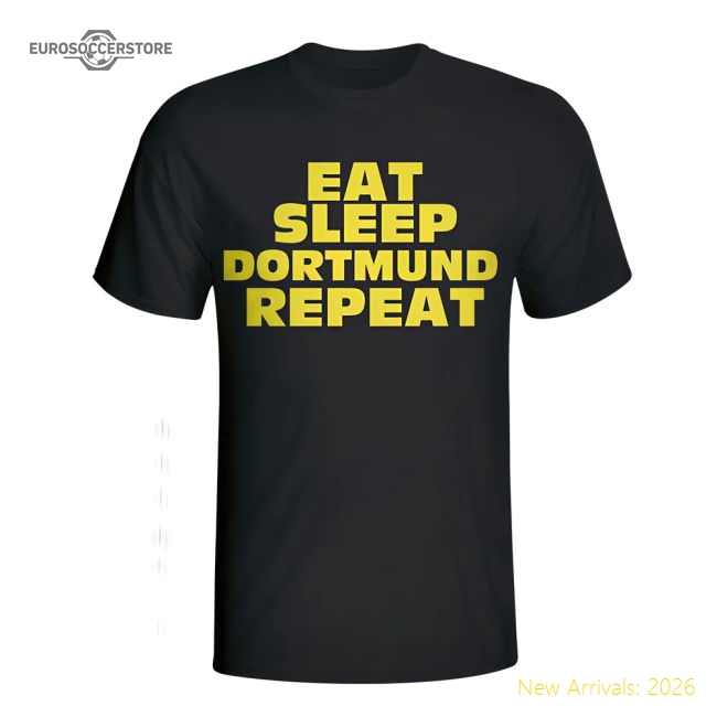 Eat Sleep Borussia Dortmund Repeat T-shirt (black)-Football Shirts Shop