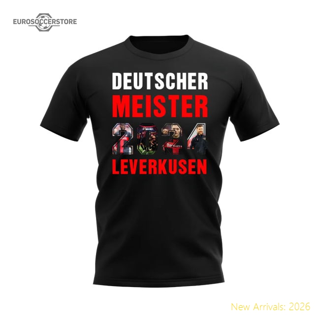 Bayer Leverkusen 2024 Deutscher Meister T-shirt (Black)-Football Shirts Shop