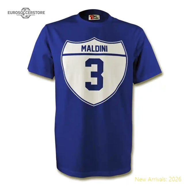 Paolo Maldini Italy Crest Tee (blue)-Football Shirts Shop