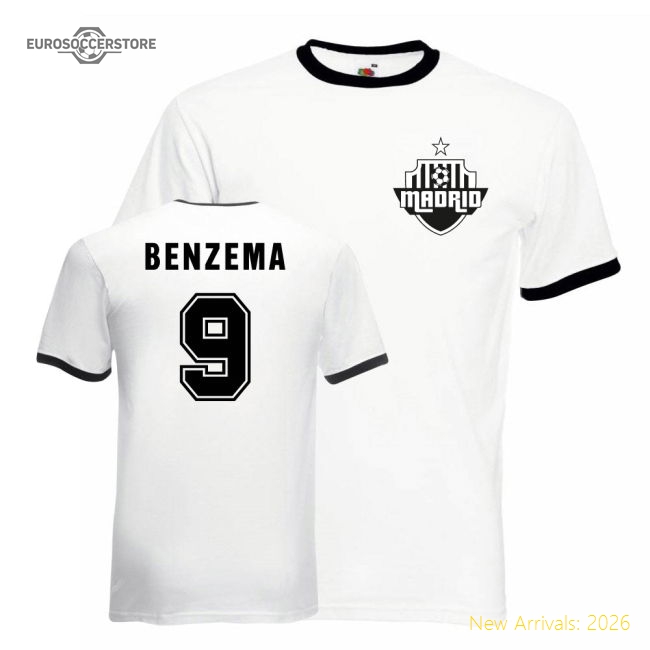 Karim Benzema Real Madrid Ringer Tee (white-black)-Football Shirts Shop
