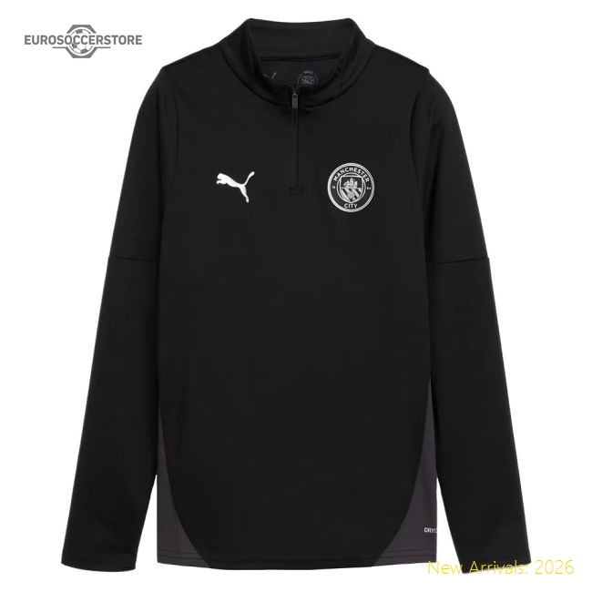 2025-2026 Man City Training 1/4 Zip Top (Black) - Kids-Football Shirts Shop