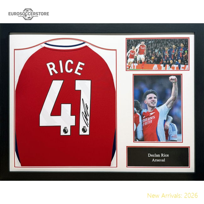 Club Teams,Arsenal Arsenal Fc Rice Signed Shirt (Framed)-Soccer Shirts Store: 2026 World Cup Kits