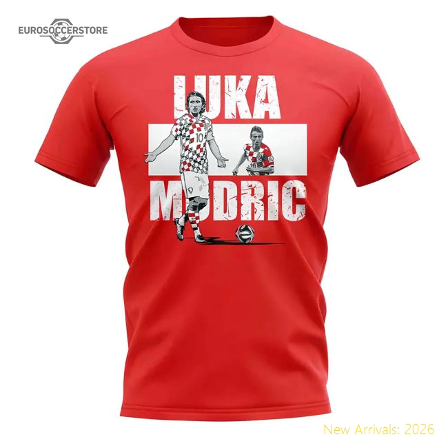 Croatia Luka Modric Player Collage Casual T-Shirt Red-Soccer Shirts Store: 2026 World Cup Kits
