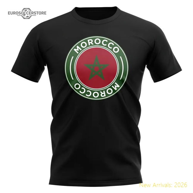S,Morocco Game Ready Morocco Football Badge T-Shirt (Black)-Soccer Shirts Store: 2026 World Cup Kits