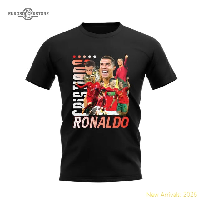 Portugal Cristiano Ronaldo Bootleg Casual T-Shirt Black-Soccer Shirts Store: 2026 World Cup Kits
