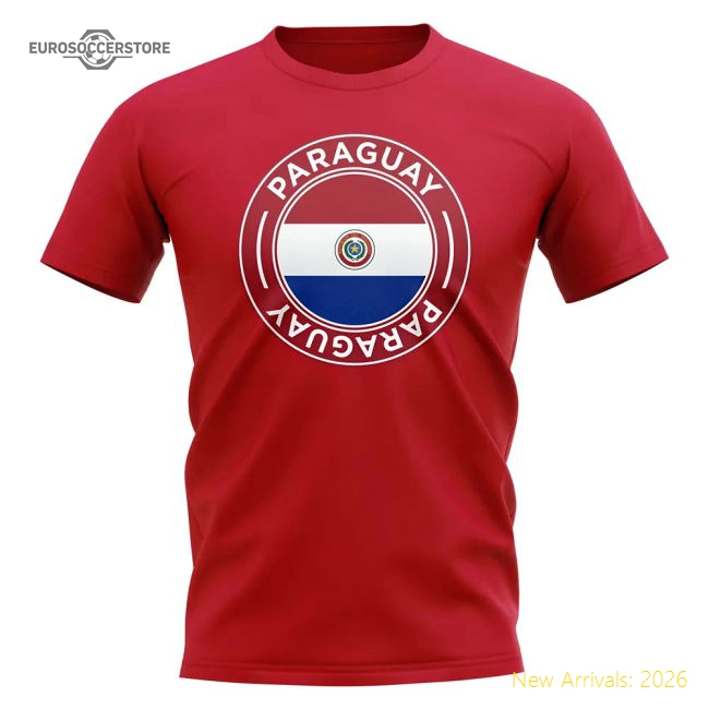S,Paraguay Competition Ready Paraguay Football Badge T-Shirt (Red)-Soccer Shirts Store: 2026 World Cup Kits