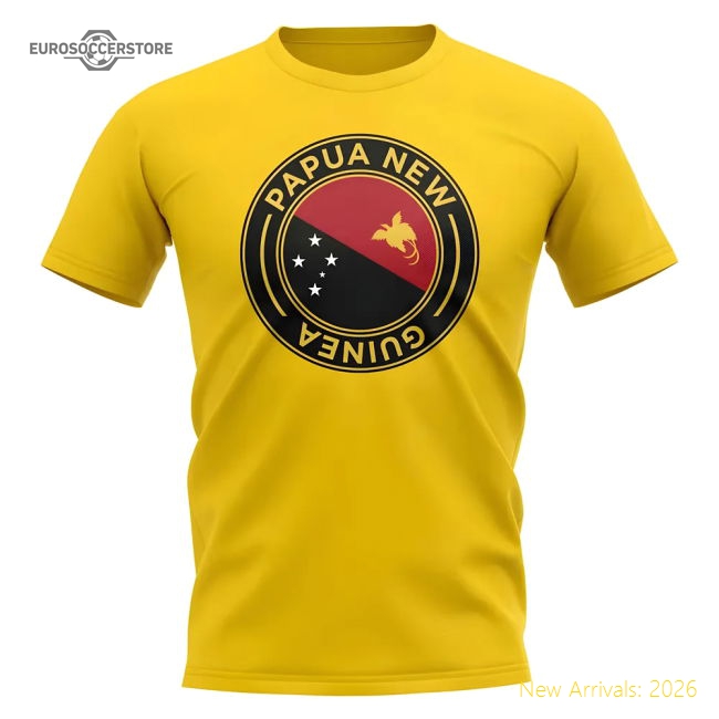 S,Papa New Guinea Papa New Guinea Football Badge T-Shirt (Yellow)-World Cup Jersey Hub - 2026 National Football Kits Store