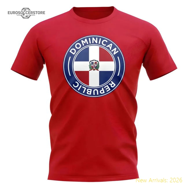 S,Dominican Republic Dominican Republic Football Badge T-Shirt (Red)-World Cup Jersey Hub - 2026 National Football Kits Store