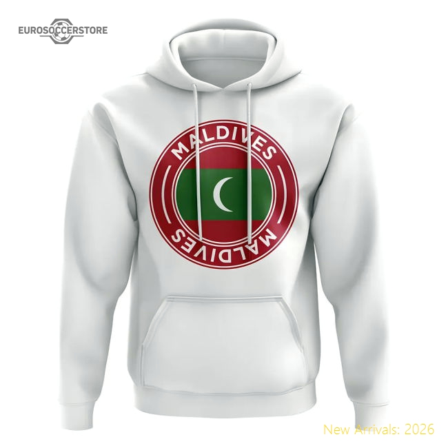 S,Maldives Match Day Maldives Football Badge Hoodie (White)-Soccer Shirts Store: 2026 World Cup Kits