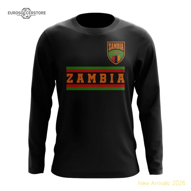 S,Zambia Zambia Core Football Country Long Sleeve T-Shirt (Black)-World Cup Jersey Hub - 2026 National Football Kits Store