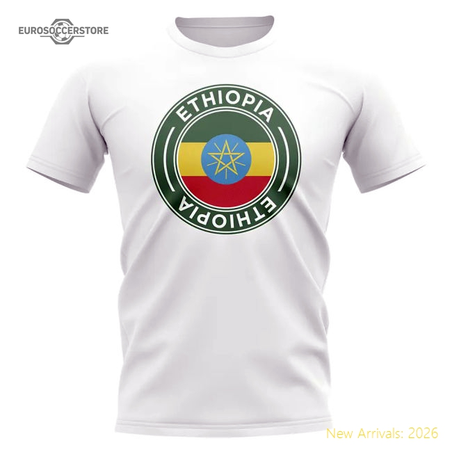 S,Ethiopia Game Ready Ethiopia Football Badge T-Shirt (White)-World Cup Jersey Hub - 2026 National Football Kits Store