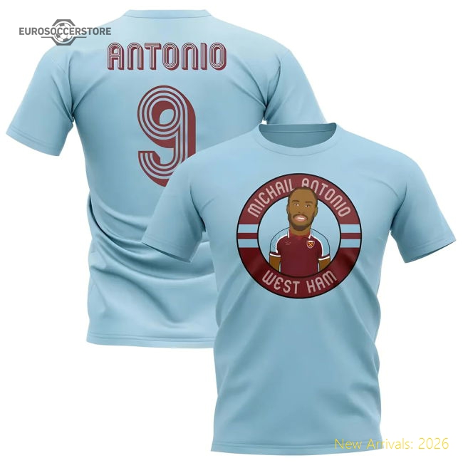 West Ham Michail Antonio West Ham Illustration T-Shirt (Sky)-World Cup Jersey Hub - 2026 National Football Kits Store