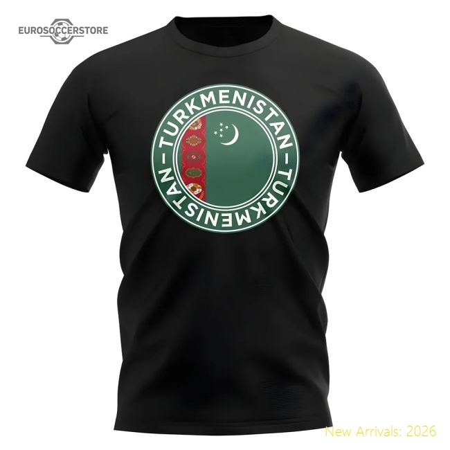 Turkmenistan Turkmenistan Football Badge Graphic Tee Black-Soccer Shirts Store: 2026 World Cup Kits