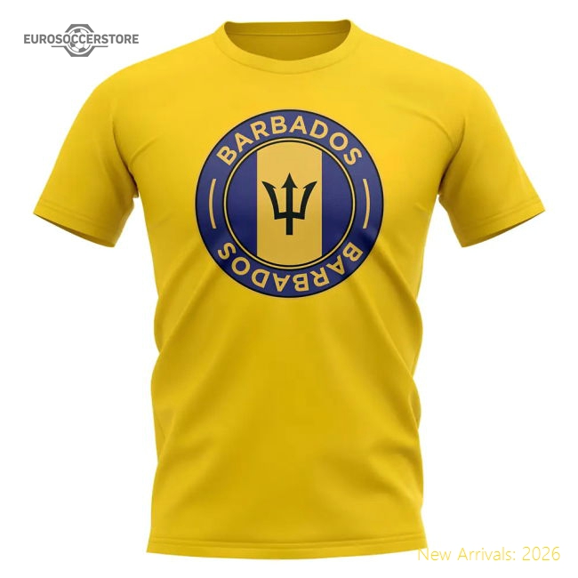 S,Barbados Game Ready Barbados Football Badge T-Shirt (Yellow)-World Cup Jersey Hub - 2026 National Football Kits Store
