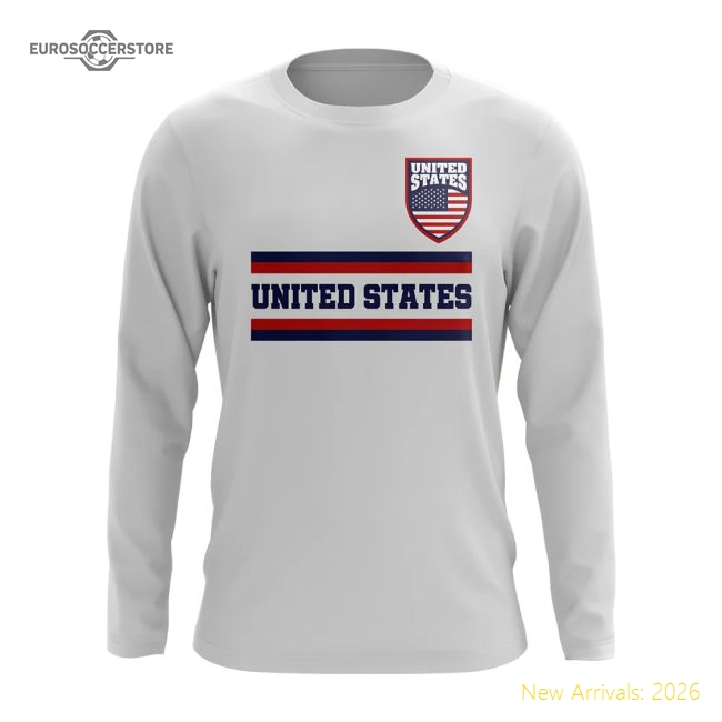 S,Usa United States Core Football Country Long Sleeve T-Shirt (White)-Soccer Shirts Store: 2026 World Cup Kits