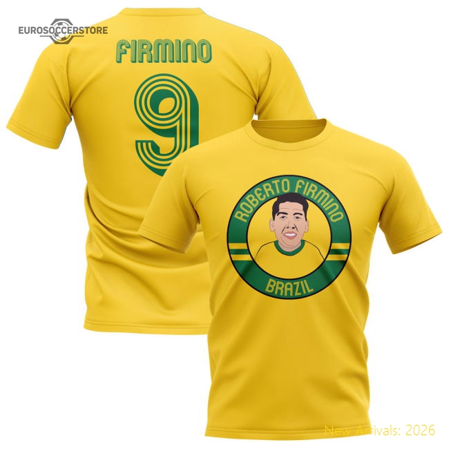 S,Brazil Roberto Firmino Brazil Illustration T-Shirt (Yellow)-Soccer Shirts Store: 2026 World Cup Kits