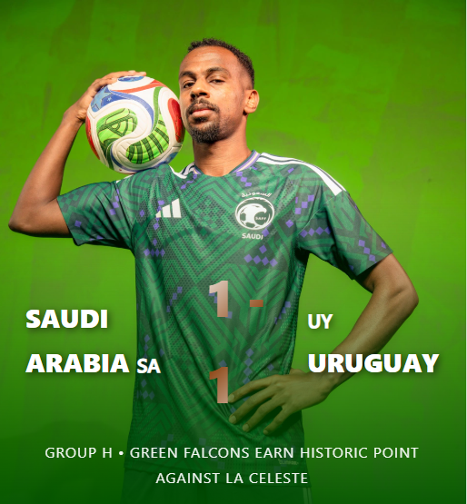 Saudi Arabia Produces Historic Result With 1-1 Draw Against Two-Time Champions Uruguay World Cup 2026-Soccer Shirts Store: 2026 World Cup Kits