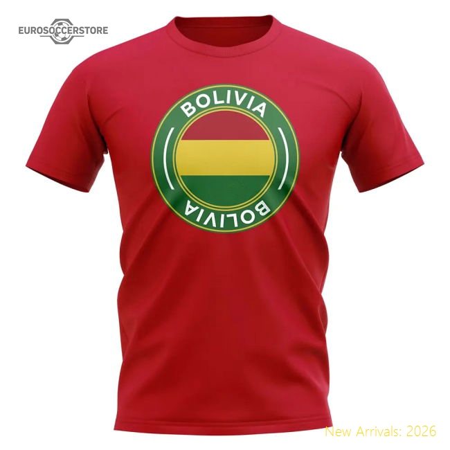 S,Bolivia Tournament Bolivia Football Badge T-Shirt (Red)-World Cup Jersey Hub - 2026 National Football Kits Store
