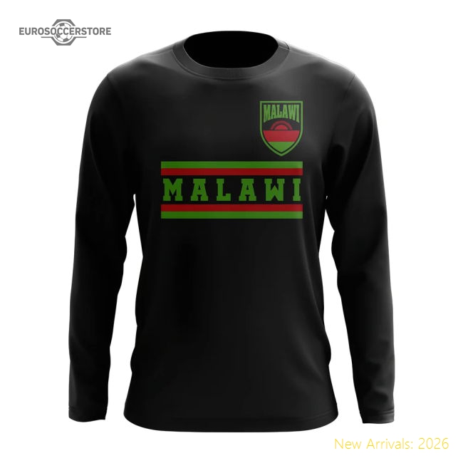 S,Malawi Malawi Core Football Country Long Sleeve T-Shirt (Black)-Soccer Shirts Store: 2026 World Cup Kits