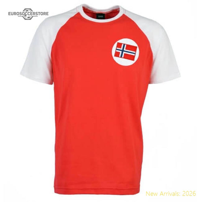 Norway Norway Raglan Sleeve Red/White Retro Graphic Tee-Soccer Shirts Store: 2026 World Cup Kits