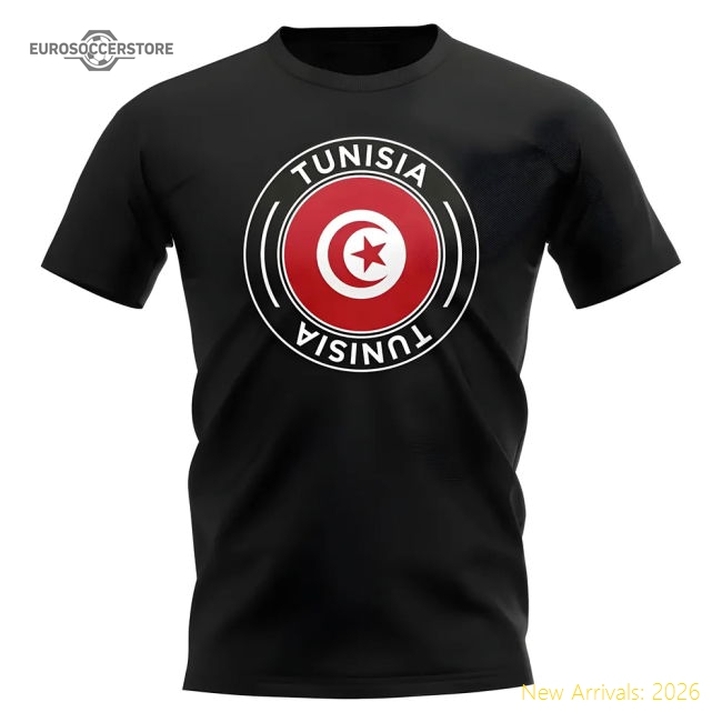 S,Tunisia Match Day Tunisia Football Badge T-Shirt (Black)-World Cup Jersey Hub - 2026 National Football Kits Store