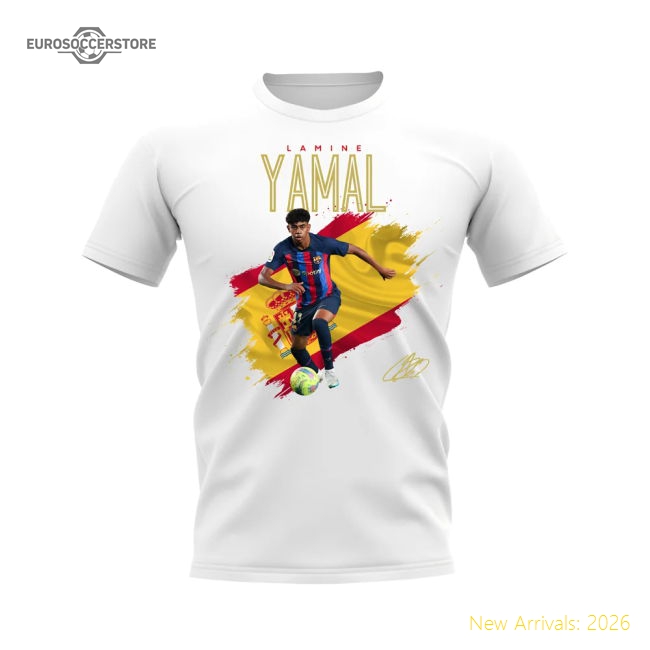 Barcelona Lamine Yamal Barcelona Flag Football T-Shirt (White)-World Cup Jersey Hub - 2026 National Football Kits Store