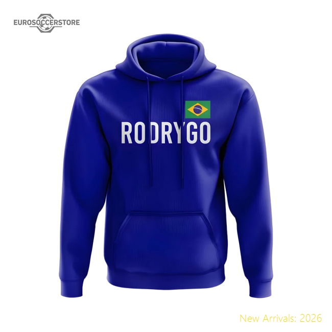 S,Brazil Competition Ready Rodrygo Brazil Name Hoody (Blue)-Soccer Shirts Store: 2026 World Cup Kits