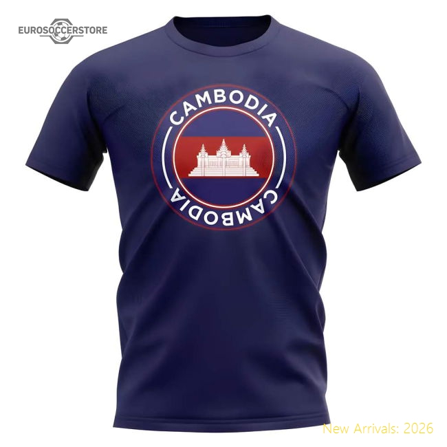 Cambodia Cambodia Football Badge Casual T-Shirt Navy-World Cup Jersey Hub - 2026 National Football Kits Store