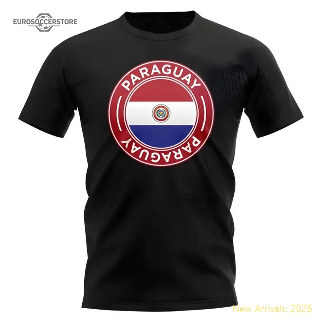 S,Paraguay Tournament Paraguay Football Badge T-Shirt (Black)-Soccer Shirts Store: 2026 World Cup Kits