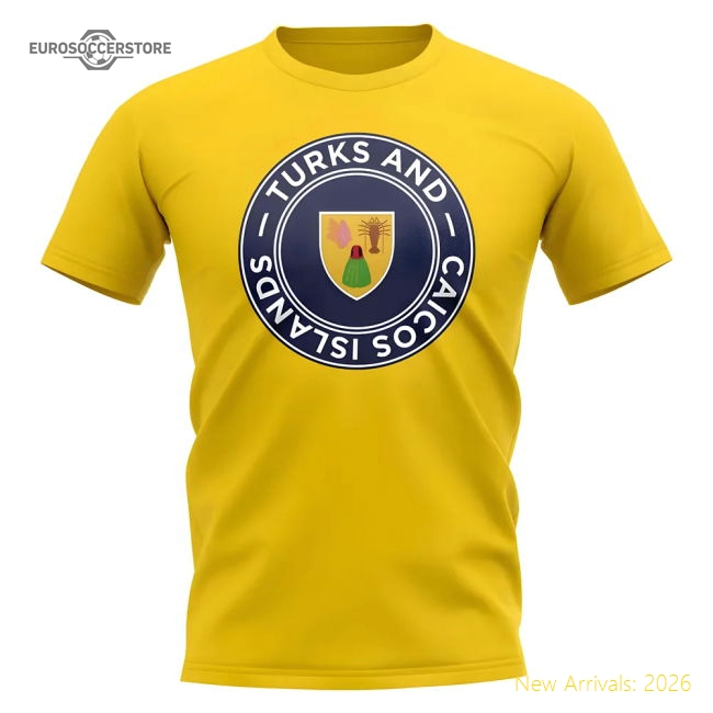 S,Turks And Caicos Turks And Caicos Football Badge T-Shirt (Yellow)-World Cup Jersey Hub - 2026 National Football Kits Store