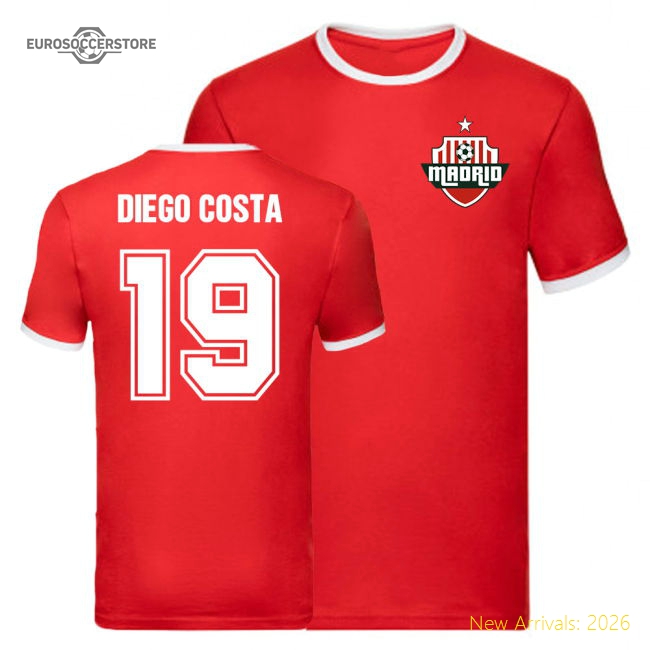 Atletico Madrid Diego Costa Atletico Madrid Ringer Tee (Red)-World Cup Jersey Hub - 2026 National Football Kits Store