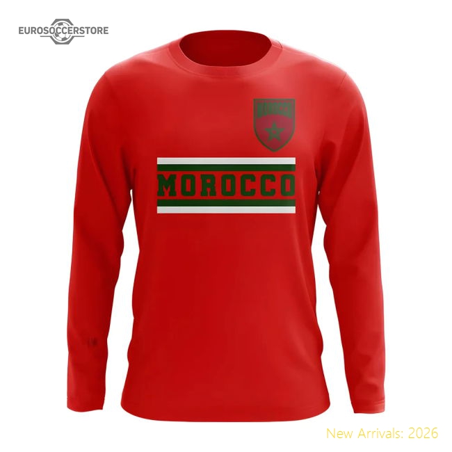 S,Morocco Morocco Core Football Country Long Sleeve T-Shirt (Red)-Soccer Shirts Store: 2026 World Cup Kits