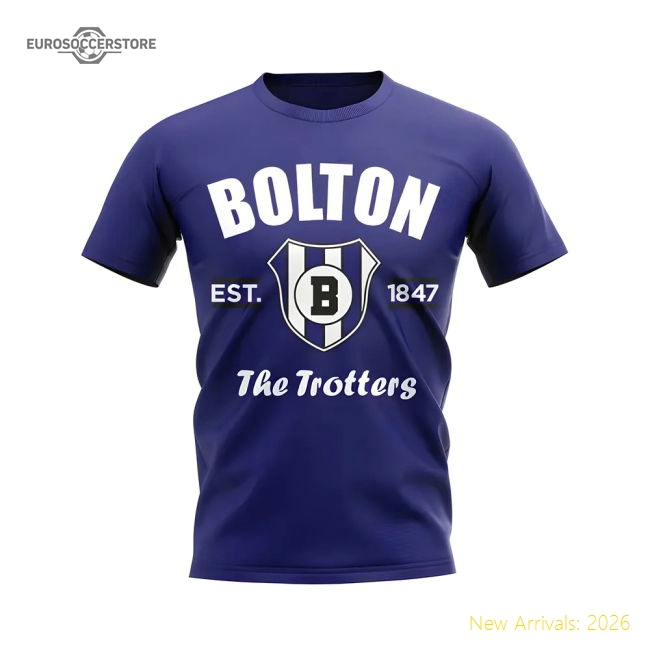 Club Match Day Teams,Bolton Bolton Established Football T-Shirt (Navy)-Soccer Shirts Store: 2026 World Cup Kits
