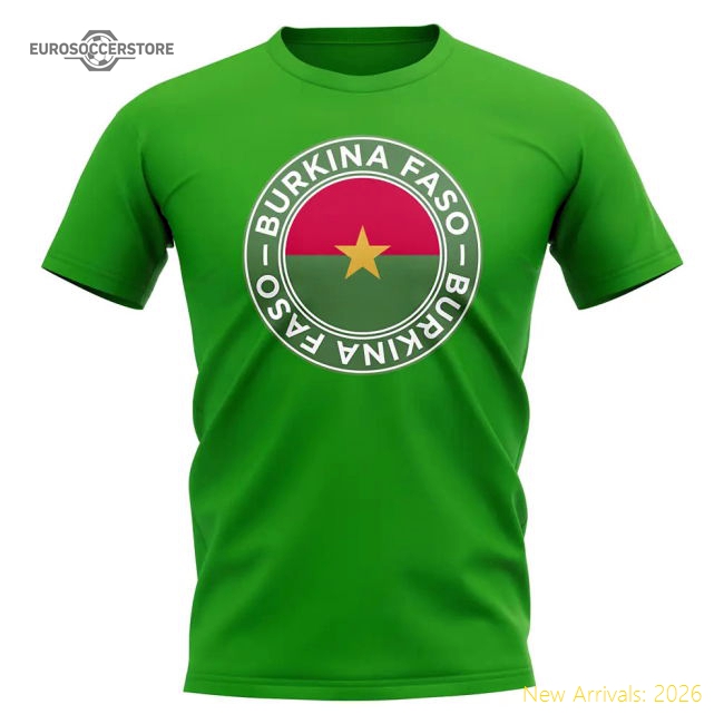 S,Burkina Faso Burkina Faso Football Badge T-Shirt (Green)-World Cup Jersey Hub - 2026 National Football Kits Store