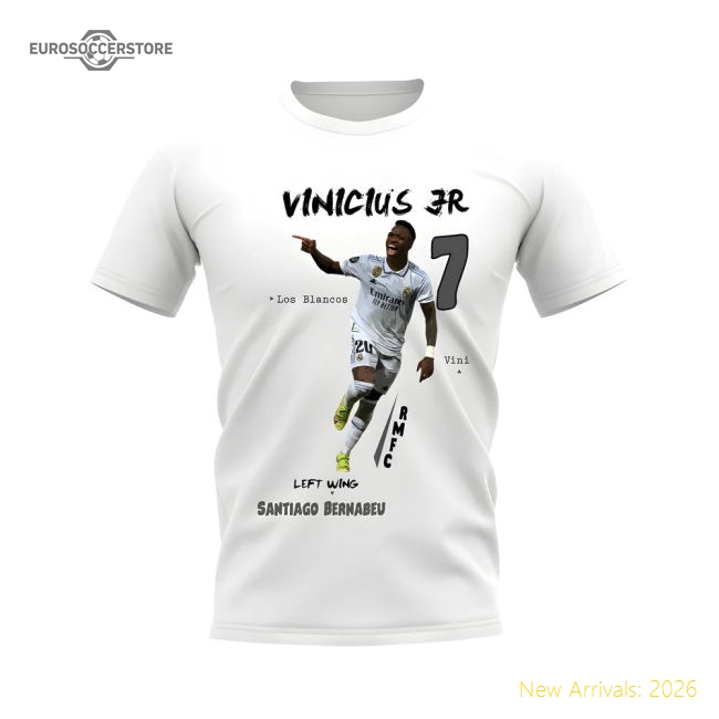 Real Madrid Vinicius Jr Real Madrid Graphic T-Shirt (White)-World Cup Jersey Hub - 2026 National Football Kits Store