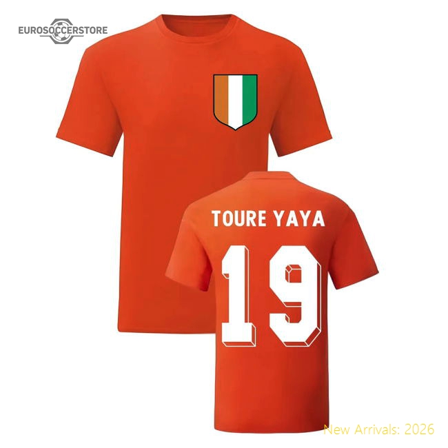 S,Ivory Coast Yaya Toure Ivory Coast National Hero Tee (Orange)-World Cup Jersey Hub - 2026 National Football Kits Store