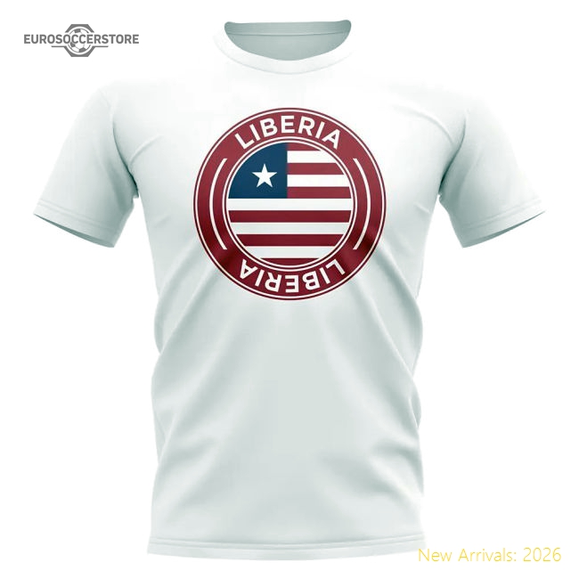 S,Liberia Competition Ready Liberia Football Badge T-Shirt (White)-World Cup Jersey Hub - 2026 National Football Kits Store