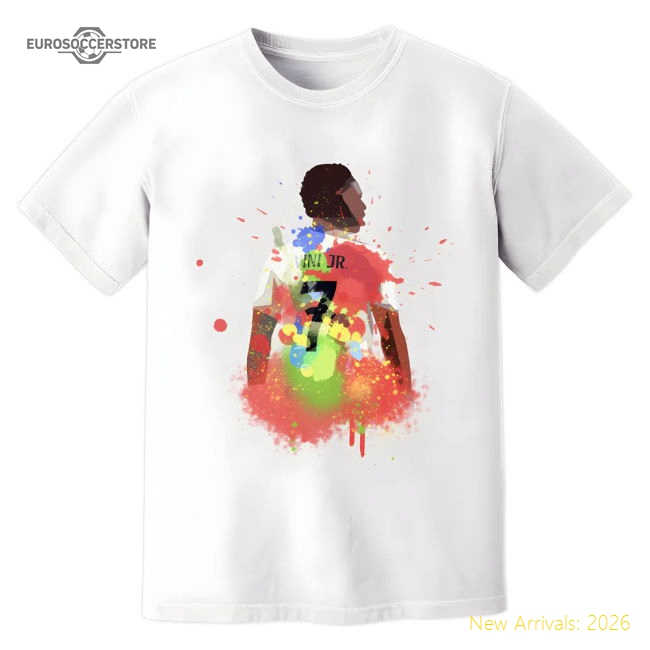 Real Madrid Vinicius Jr Real Madrid Art T-Shirt (White)-World Cup Jersey Hub - 2026 National Football Kits Store