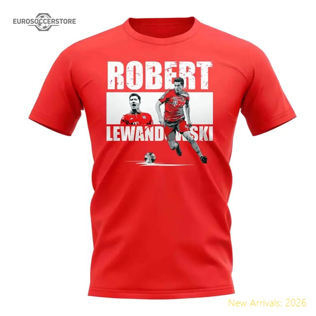 Bayern Munich Robert Lewandowski Player Collage T-Shirt (Red)-World Cup Jersey Hub - 2026 National Football Kits Store