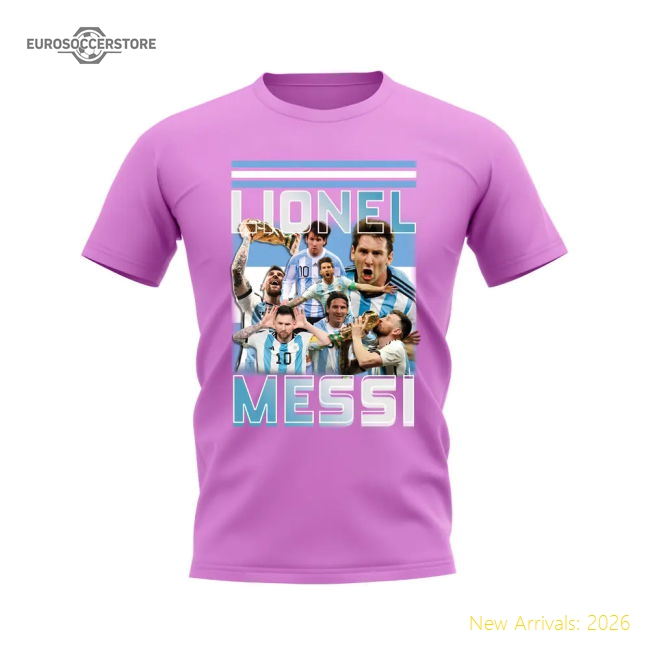 S,Argentina Tournament Lionel Messi Bootleg T-Shirt (Pink)-Soccer Shirts Store: 2026 World Cup Kits