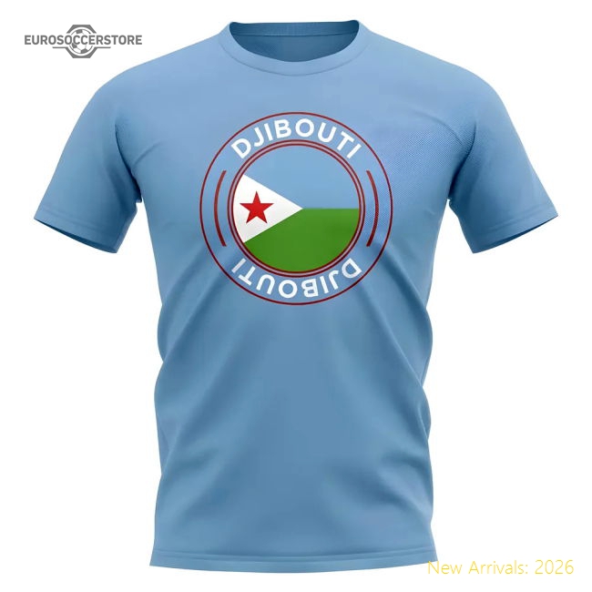 S,Djibouti Tournament Djibouti Football Badge T-Shirt (Sky)-World Cup Jersey Hub - 2026 National Football Kits Store