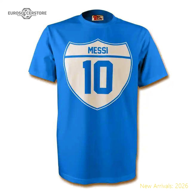 S,Argentina Lionel Messi Argentina Crest Tee (Sky Blue)-World Cup Jersey Hub - 2026 National Football Kits Store