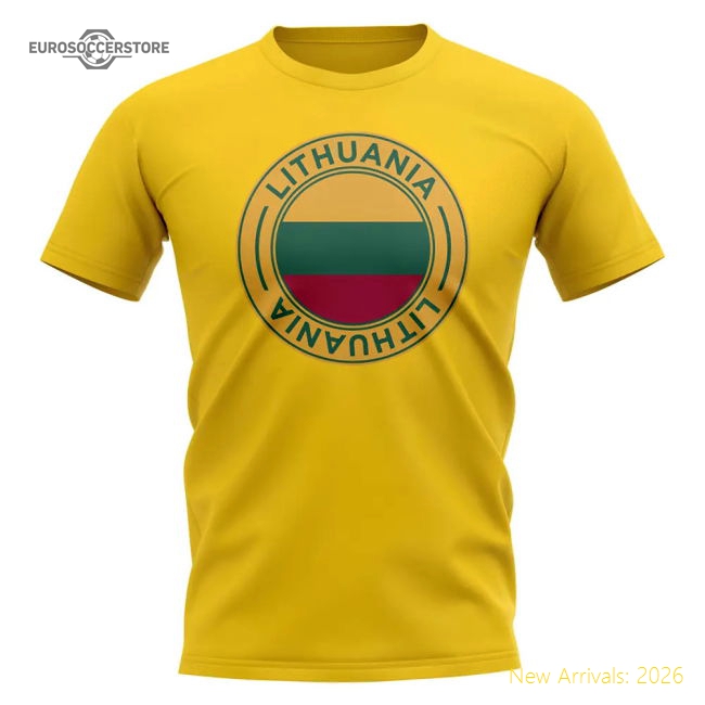 Lithuania Lithuania Football Badge Graphic Fan Tee Yellow-World Cup Jersey Hub - 2026 National Football Kits Store