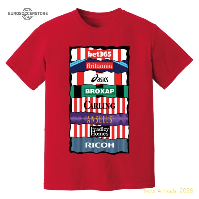 Stoke City Stoke Sponsor History Football T-Shirt (Red)-World Cup Jersey Hub - 2026 National Football Kits Store