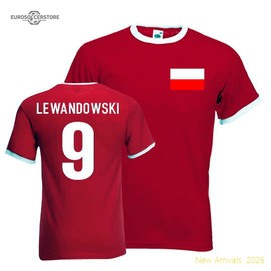 Poland Robert Lewandowski Poland Ringer Casual T-Shirt Red-World Cup Jersey Hub - 2026 National Football Kits Store