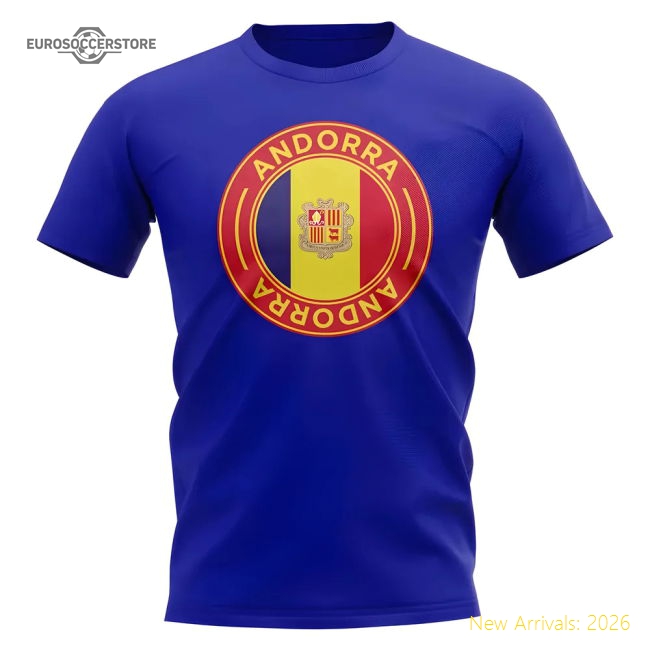Andorra Andorra Football Badge Graphic Fan Tee Royal-Soccer Shirts Store: 2026 World Cup Kits