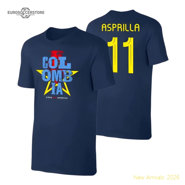 S,Colombia Match Day Colombia Qualifiers T-Shirt (Asprilla 11) Dark Blue-Soccer Shirts Store: 2026 World Cup Kits